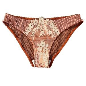 Victoria’s Secret Dream Angels floral lace mesh cheekini panty Rust Beige Xsmall